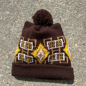 Vintage 70s 80s Avon brown retro mod pom beanie ski winter hat